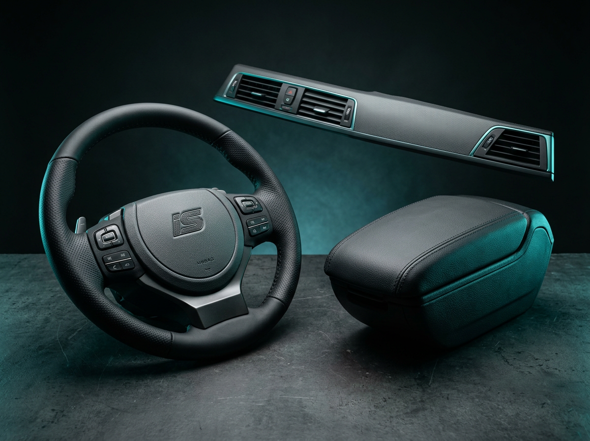 Integral skin automotive steering wheel and trim parts