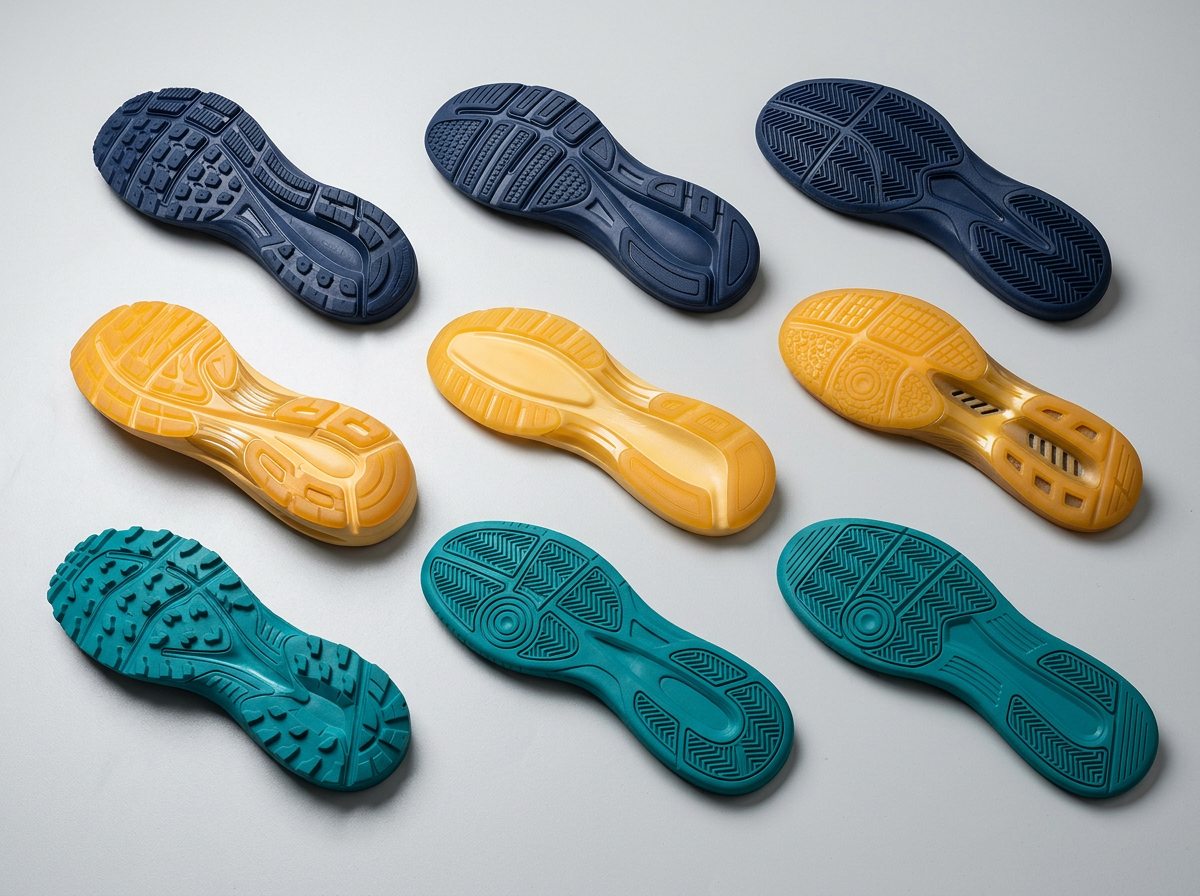 Coloured PU shoe soles in a range of bright seasonal shades