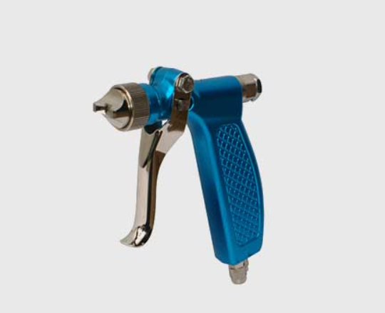Blue spray gun with a nickel-plated trigger and nozzle
